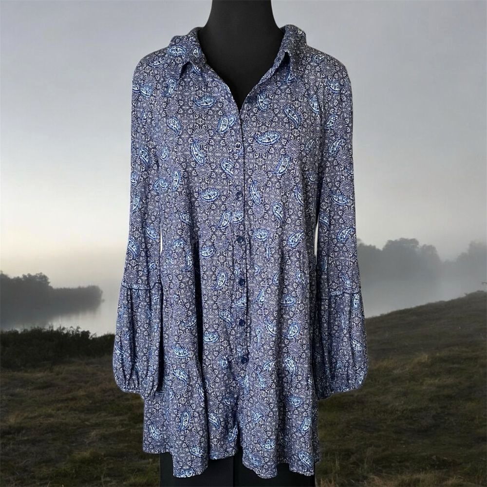 Style & Co Blouse Button Down Patterned Size XL